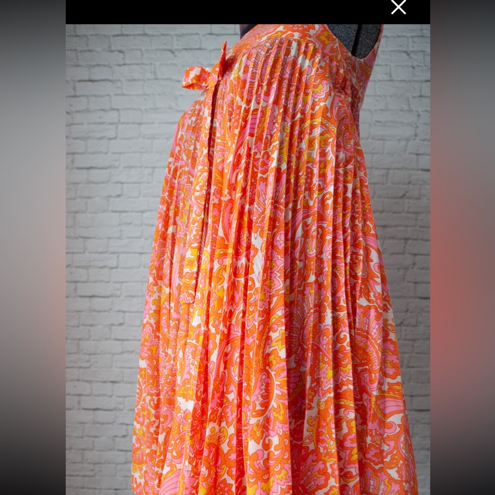 Vintage 60s 70s Paisley Pleated Dress - Picture 5 of 7